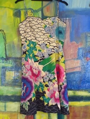 Moulinette Soeurs for Anthropologie Painted Lotus silk floral print dress W/Belt
